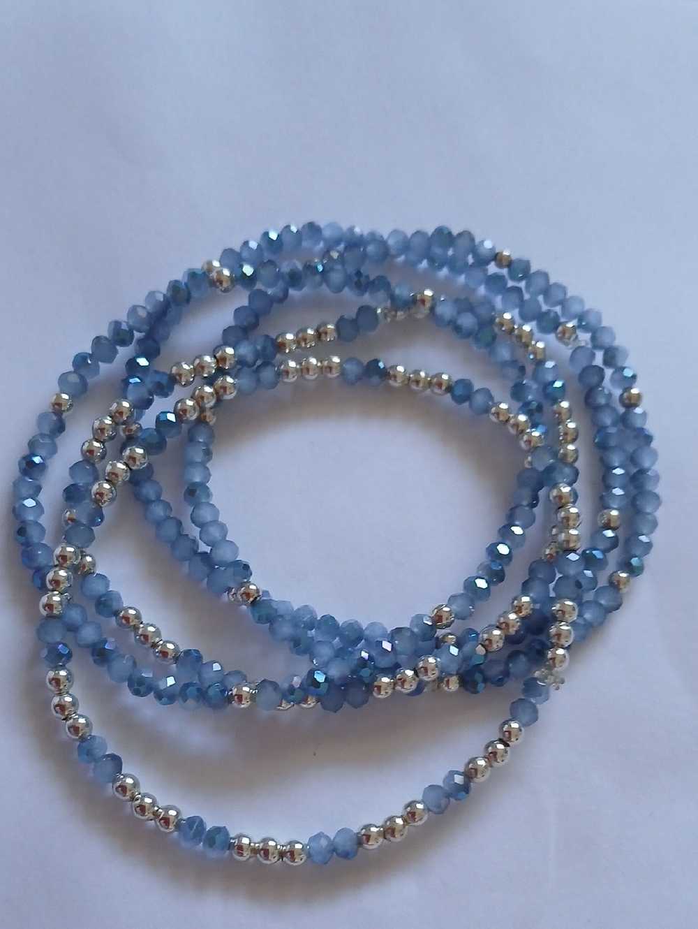Blue Beaded Stretch Bracelet Stack Of 5